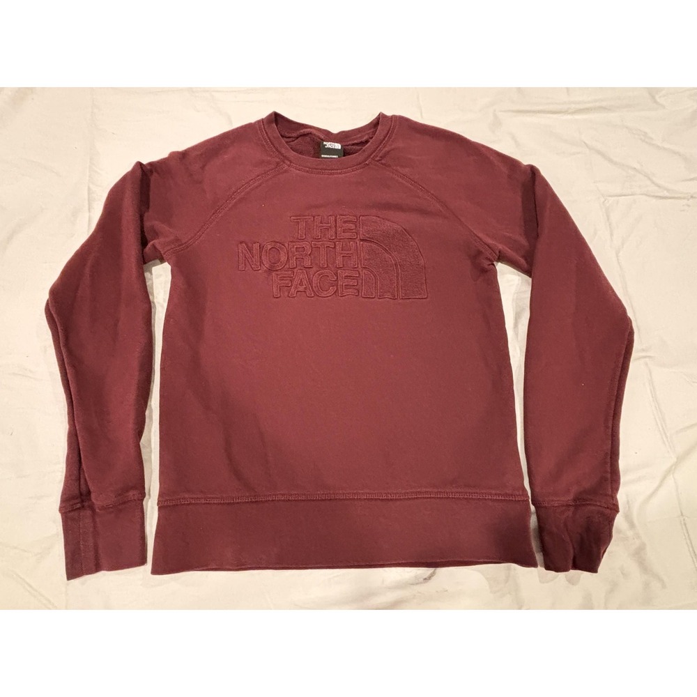 The North Face Sweatshirt Womens Small Red Terry Raglan Crewneck Logo Pullover